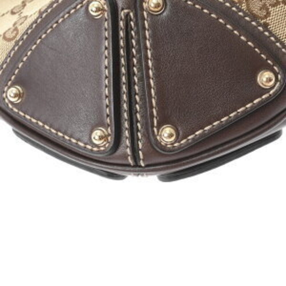 Gucci Bamboo Handbag Beige Ebony Brown Leather GG Canvas Bag - Picture 7 of 9